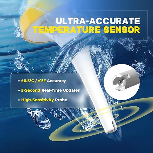 Pool Thermometer Solar Digital Floating, High Precision Large Screen Without Fogging with Double-Sided Display Screen for Swimming Pool, Aquarium, Spa, Hot Spring, Ponds(Yellow)