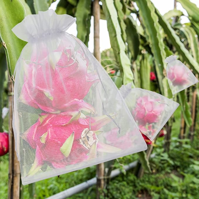 50 Pcs White Fruit Netting Bags - 6x9" Mesh Bags with Drawstring for Grapes, Mango, Veggies