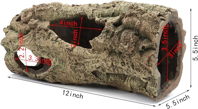Reptile Terrarium Hideout Decor, Resin Wood Hide, Large | For Reptiles, Fish, Amphibians, Small Animals