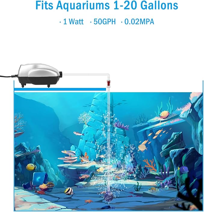 AquaMiracle Aquarium Air Pump Fish Tank Bubbler Aerator, All-in-One Fish Tank Air Pump Kit, Quiet Aquarium Bubbler