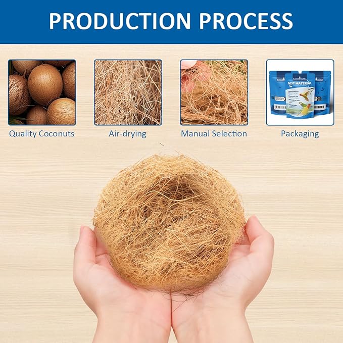 Premium Coconut Fiber for Bird Nests - Canary Nesting Material Coconut Bird Nest Finch Coconut Fiber Loose Bedding Substrate for Laying Eggs,Resting Materials, Hummingbird Parakeet 40g/1.4 oz
