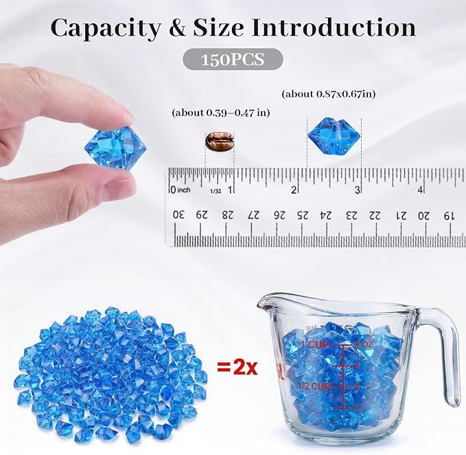 DOMESTAR Royal Blue Fake Ice Rocks,150 PCS Acrylic Crystal for Vase Fillers | Fake Diamonds for Table Centerpieces Birthday Party Decor, Fish Tanks Decor Table Scatter DIY Craft Supplies