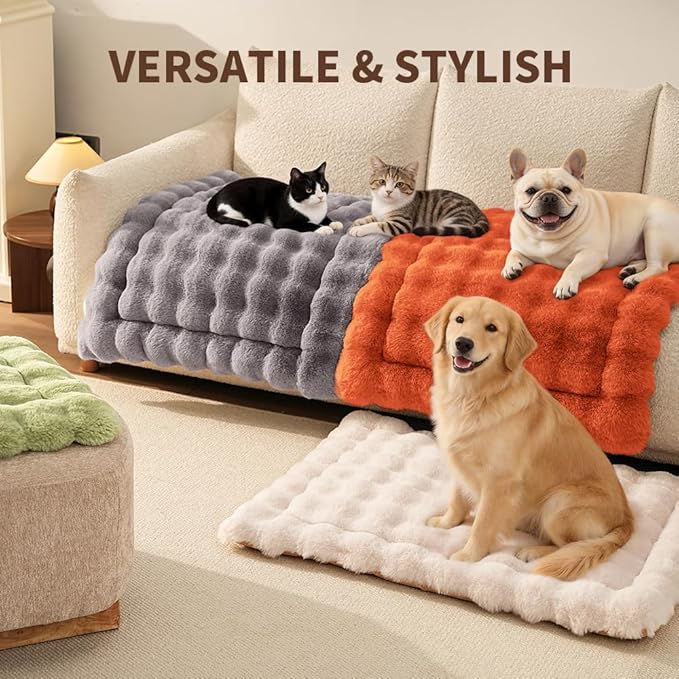 SOMAHE Cat Bed Mat, Soft Plush Faux Fur Kneading Pet Bed, Machine Washable Cat Sleeping Pad for Indoor Cats & Kittens, Non-Slip Fluffy Cat Rug for Couch Sofa Floor, 23x15 Inch Orange