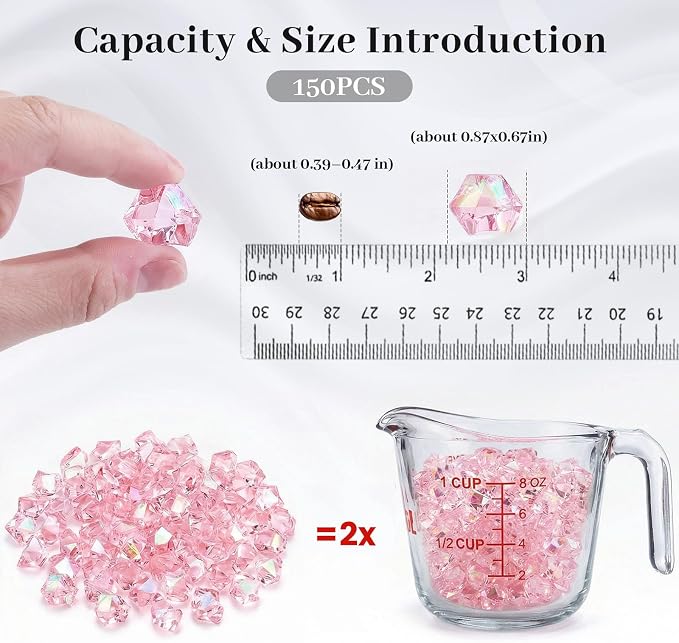 DOMESTAR Pink Fake Ice Rocks, 150 PCS Acrylic Crystal for Vase Fillers | Fake Diamonds for Table Centerpieces Birthday Party Decor, Fish Tanks Decor Table Scatter DIY Craft Supplies