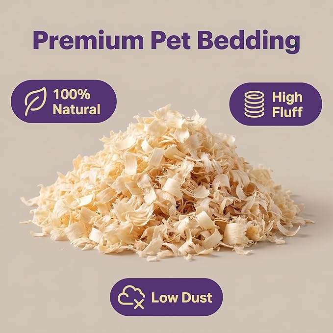 Natural Aspen Shavings Pet Bedding 5.5 Lb, Low-Dust & Chemical-Free, Ultra-Absorbent Cage Litter for Hamsters, Rabbits, Gerbils & Small Animals, Biodegradable Wood Shavings（70L Before Compression）