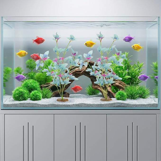 2Pcs Silk Aquarium Plants 13" Cyan Silk Plants for Fish Tank Goldfish | Tall Fish Tank Decorations, and Freshwater Betta Habitat, for Miniature Eco Enthusiasts