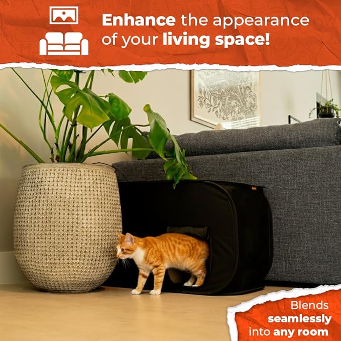 Pexter Cat Litter Box Enclosure, Dog Proof, Discreet and Hidden Litter Box, Kitty Litter Trap Design with Easy-Clean Feature, Scoop and Deodorizer Storage Pockets, Lightweight and Waterproof