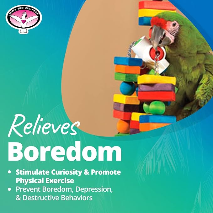 Super Bird Creations - SB478 XL 4 Way Play Bird Toy - Colorful Wooden Blocks, Ringing Bell, and Bird Swing - Perfect Chew Toys for Macaws Parrots & Amazons - Ideal for Large to Extra Large Birds