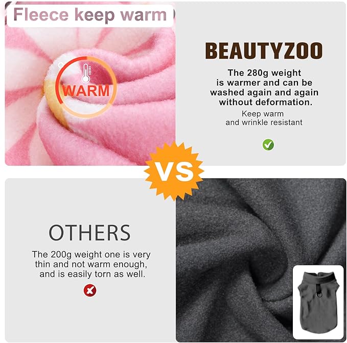 BEAUTYZOO Dog Fleece Vest Sweater Winter Jacket for Small and Medium Dogs with D-Ring Leash Cold Weather Coat Hoodie for XS S M Dogs Boy or Girls,Pink Daisy XL