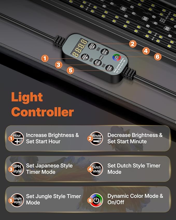 Pawfly Aquarium Light for Plants, 42 W Bluetooth Fish Tank Light, Full Spectrum Aquarium Lights for 48"-54" Fish Tanks, Extendable 24/7 LED Lights with Timer Modes & Adjustable Brightness