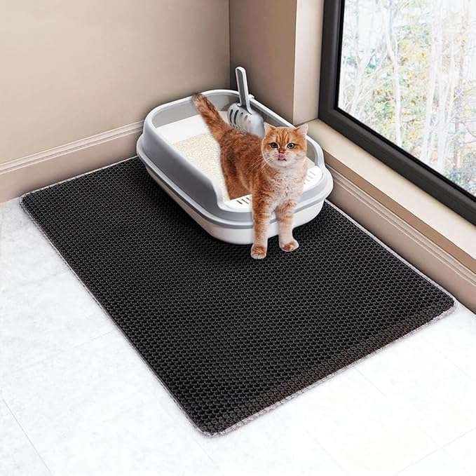 Litter Mat for Cat, Large 35"x25", Cat Litter Mat Litter Trapping Mat, Cat Mat for Litter Box, Dual Layer Waterproof Non-Slip （Grey）