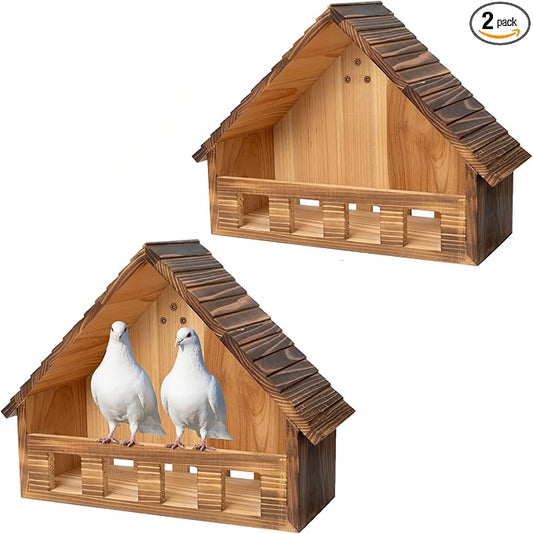 SWANGSA 2 Pack Carbonized Mourning Dove Nesting Box, Cedar Birdhouses for Outdoor Doves and Other Small Birds