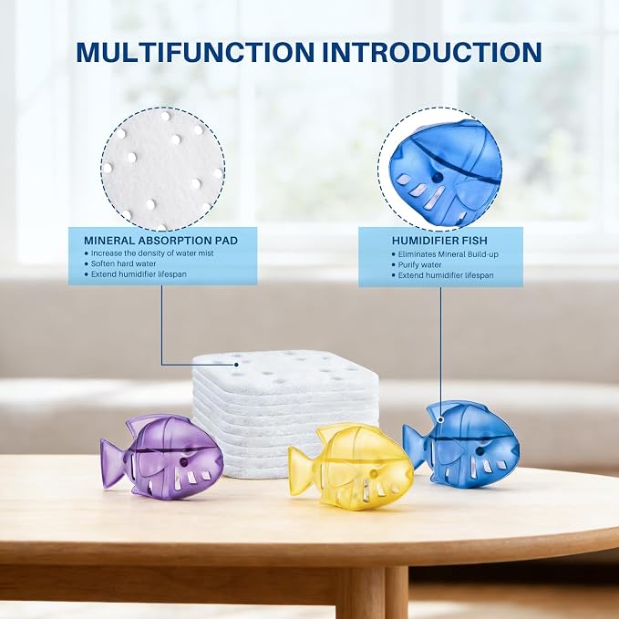 Top Fill Humidifier Filter Replacement for LEVOIT Classic160, Dual150 | LV600S,Classic300(S), OasisMist 450S, Superior6000S Series Humidifiers to improve Humidification- 20 Filters + 6 Fishs