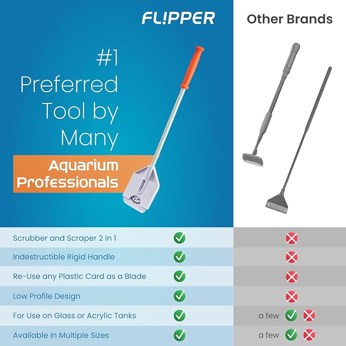 FLIPPER Platinum Nano Algae Scraper – Aquarium Glass & Acrylic Cleaner with Scrubber and Scraper 2-in-1 Design, Precision Fish Tank Cleaning Tool for Freshwater & Saltwater (12” Rigid Shaft)