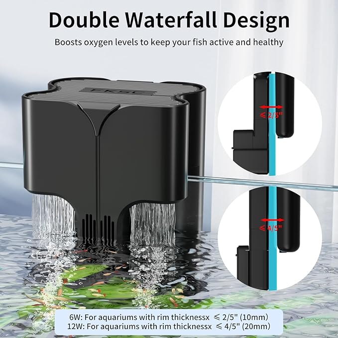 Hang On Back Aquarium Filter Up 20 Gallons Fish Tanks, 3-Stage Multi-Stage Filtration with Surface Skimmer, Ultra Quiet HOB Power Waterfall Filter for Freshwater