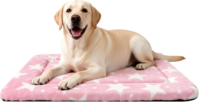 Dog Bed Mat – Soft & Comfortable Dog Kennel Pad for Crate – Durable Crate Bed & Mat for Dogs & Cats – Ideal for Crate, Kennel, and Home Use (Big&Little Stars Pink, L(35"*23"*1.5"))