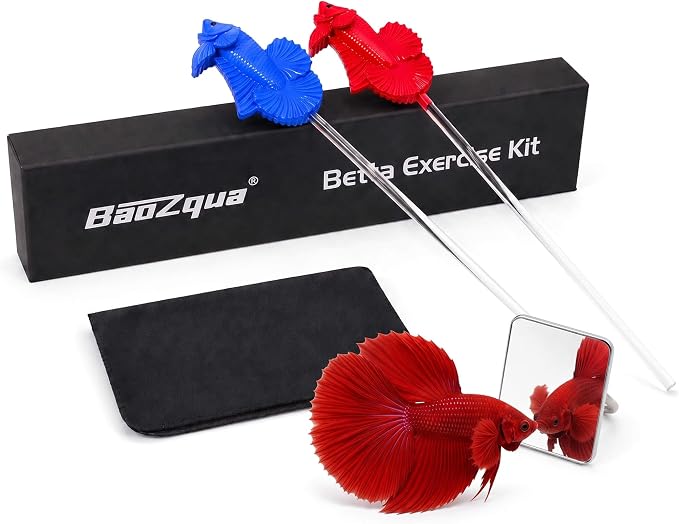 Betta Exercise Kit, Betta Fish Toys, 2 Training Wands and Mirror | Shatterproof acrylic mirror, interactive flaring and enrichment toys, fits any tank or bowl, gift set for betta lovers
