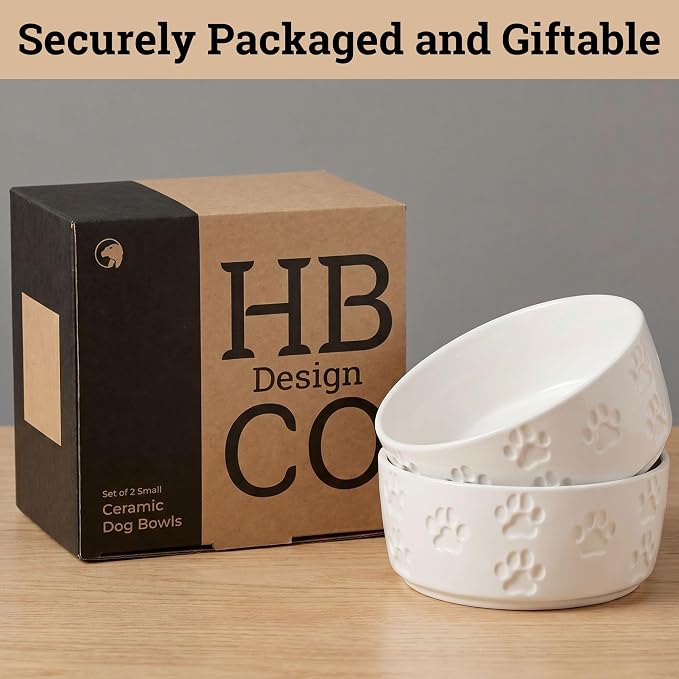 Ceramic Dog Bowl Set of 2 with Anti-Skid Base - 5.5" Wide x 2" Tall Ceramic Dog Bowls for Small Dogs - 2 Cup Capacity Food and Water Bowls for Dogs - Rubber Bottom Pet Bowl Set of 2 for Small Pets