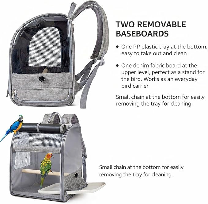 Bird Backpack Carrier,Bird Travel Cage with Standing Perch and Removable Tray,for Small Birds Parrot Parakeet,1,38 * 24 * 31cm