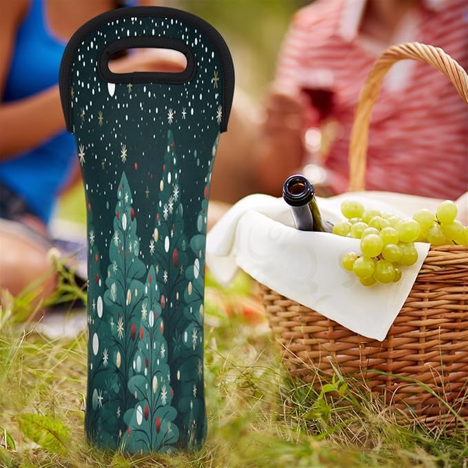 Christmas Tree Wine Bag Single Bottle Wine Tote Bag Neoprene Wine Carrier Bags with Carry Handle Portable Wine Bottle Holder for Travel Party Picnic