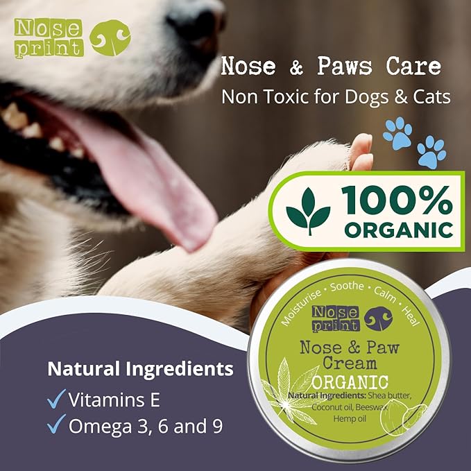 100% Organic After Sun moisturiser Dog Nose & Paw Balm Protector | Dog Paw Moisturiser Balm Moisturises and Conditions and Relieves Dry and Cracked Pads | Food Grade Ingredients 30ML