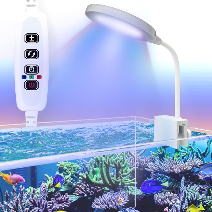 Clip On Aquarium Light with Timer,Aquarium Lights with 3 Color Light Switching for Under 10 Gal Fish Tank,USB Full Spectrum Aquarium Light with Adjust Brightness