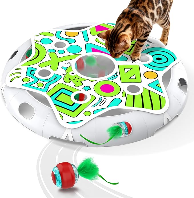Sofolor Interactive Cat Toy Playset, Hide and Seek Toy with Motion Activate Cat Ball, 2 Kitten Toys Bell Ball, Exercise Toys for Indoor Bored Adult Cats