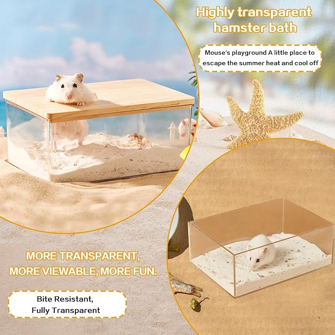 Hamster Sand Bath Box Container, Hamster Bath Sand Gerbil Sand Bath Hamster Dust Bath, Hamster Litter Box Chinchilla Dust Bath Hamster Accessories (Small Rectangle)