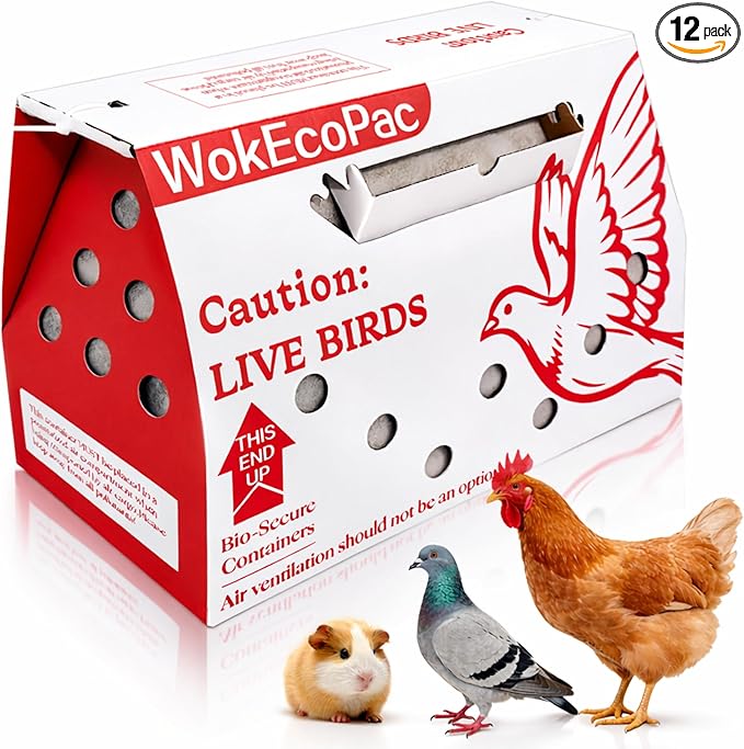 12 Pack Single Live Bird Shipping Boxes, Live Chicken Shipping Boxes, Poultry Shipping Boxes has Ventilation Openings, Cardboard Pet Carrier for Chicken, Bird, Duck, Pigeons, Canaries 17.7x7.8x11.8 in