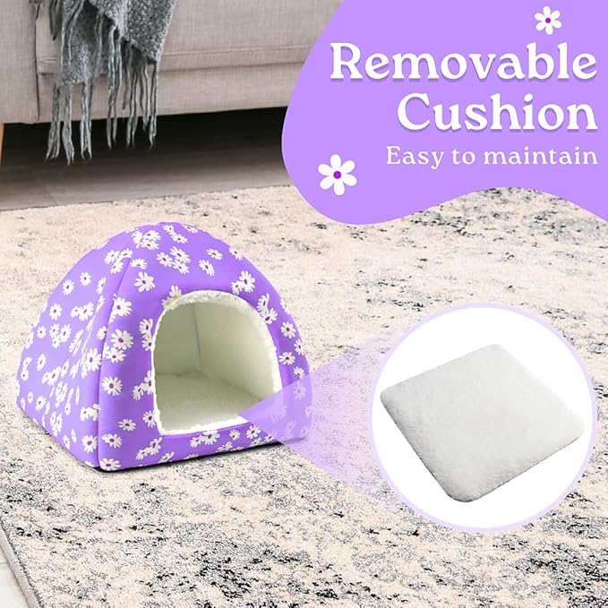 Guinea Pig House and Tunnel Set - 2 Pack Washable Guinea Pig Hideout Bed, Plush Small Animal Hide and Toy with Non-Slip Bottom for Ferret Dwarf Bunny