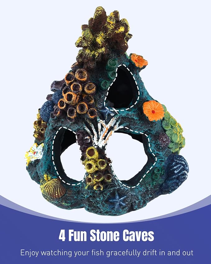 Uniclife Aquarium Decor, Fish Tank Decorations, Realistic Resin Coral Reef Rock Ornament & Plants Set for Fish Tank Decor, Colorful Aquarium Cave Decorations for Freshwater & Saltwater Tanks