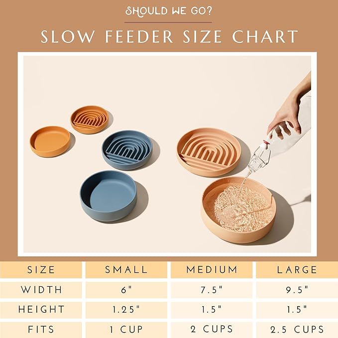 Should We Go? - The Slowdown Bowl Silicone Slow Feeder for Cats & Kittens, Slow Eating Mealtime Solution with Modern Lick Mat Design, Reduces Gulping, Fits 1 Cup 6” Across x 1.25” Tall, Small-Tan