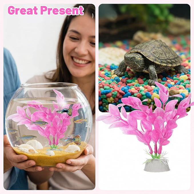 Abeillo Silk Aquarium Plants for Betta Fish Tank, 2Pcs 10cm Small Aquarium Plants Decorations Plastic Artificial Plant Aquatic Water Grass Decoration