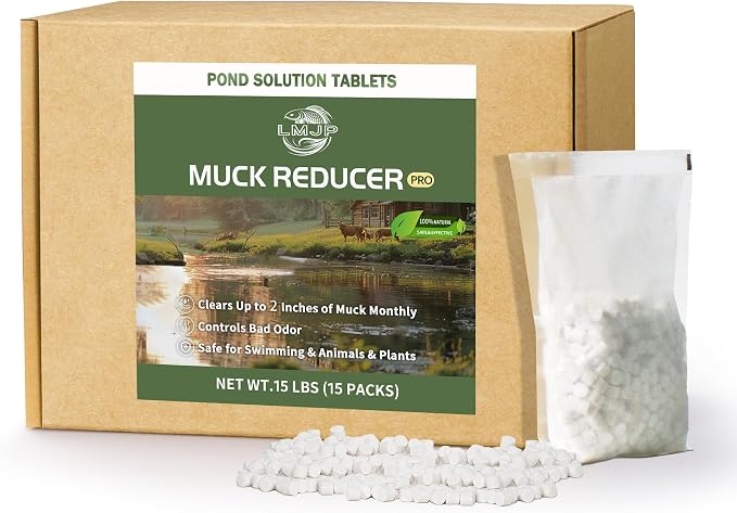 LMJP Muck Reducer for Ponds, Sludge Solution, Away Muck, Odor Control, 15LB | Pond & Lake Cleaning, Natural Beneficial Bacteria & Enzymes, Safe for Fish, Wildlife & Recreation, Treats Up To 90,000 Sq Ft