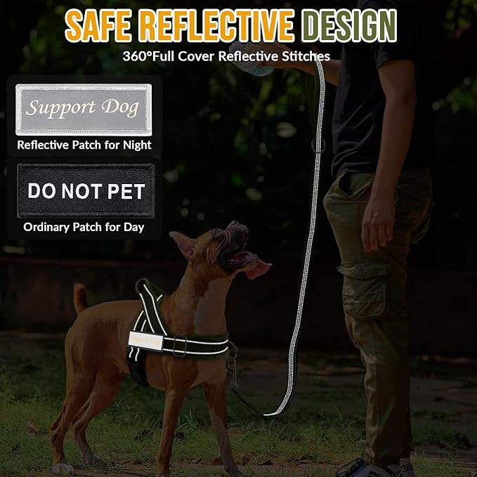 Lukovee No Pull Dog Harness & Leash Set - Heavy Duty Dog Vest Harness with Soft Padded for Medium Large Dogs, Adjustable Reflective Tactical Pet Harness for Easy Walk and Training (M, Green)