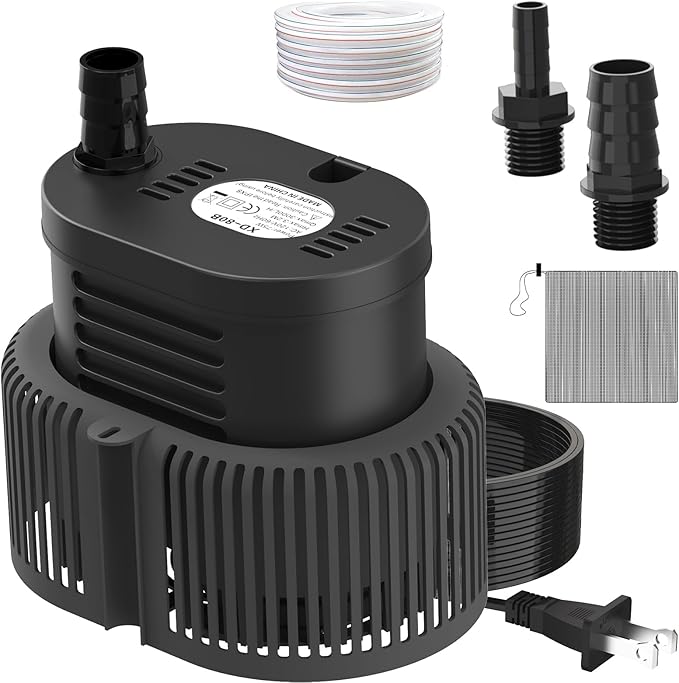Pool Cover Pump Above Ground - Submersible Sump Pump, Swimming Water Removal Pumps, with Drainage Hose & 25 Feet Extra Long Power Cord, 850 GPH inGround, 3 Adapters Black