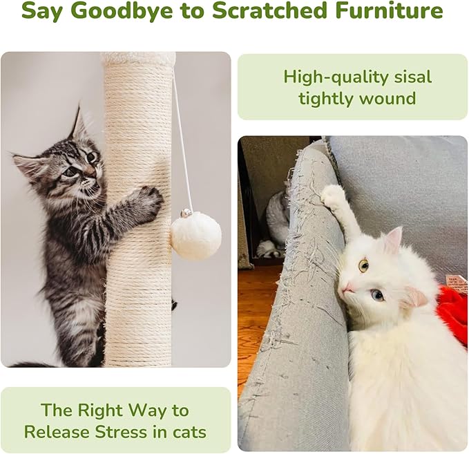 Woochpet Cat Scratching Post for Kitten, 23in Tall Cute Small Cat Scratching Post with Premium Sisal Rope and Dangling Cat Toy Balls (White)