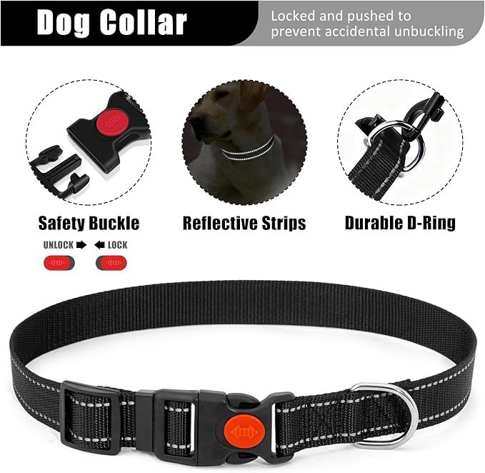 No Pull Dog Harness Adjustable Collar & Leash Set - Dog Halter Harnesses Collapsible Bowls & Poop Bag Dispenser Muzzle ID Tags Toys Fits Small Medium Large Dogs (Black-L)