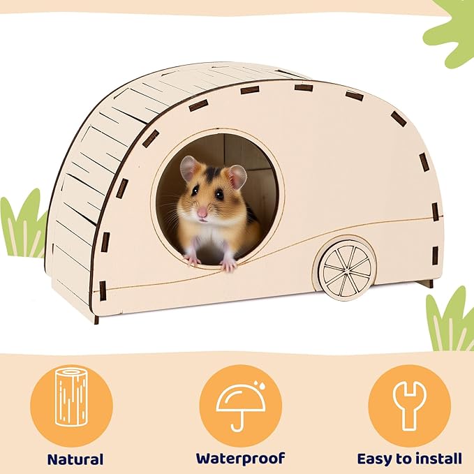 CypherX Wooden Hamster Hideout Hamster Toys Small Animals Cage Accessories for Hammie and Other Small Pets