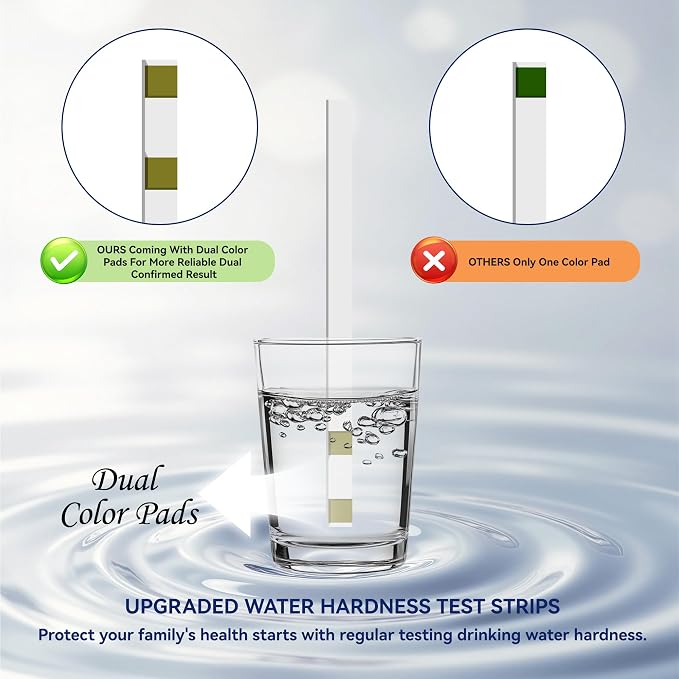 Water Hardness Test Strips Kit for Home Drinking Water and Pool Spa 200CT | Water Softener Hard Water Testing Strips, Tap Well Tester Kit for Calcium & Magnesium (0-425 ppm) with Sample Tube
