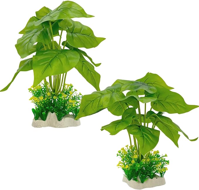 Silk Aquarium Plants 2-Pack 11in Tall for Medium to Large Tanks | Soft non-toxic silk, weighted base, bendable stems, no maintenance, ideal for 20+ gal tanks.