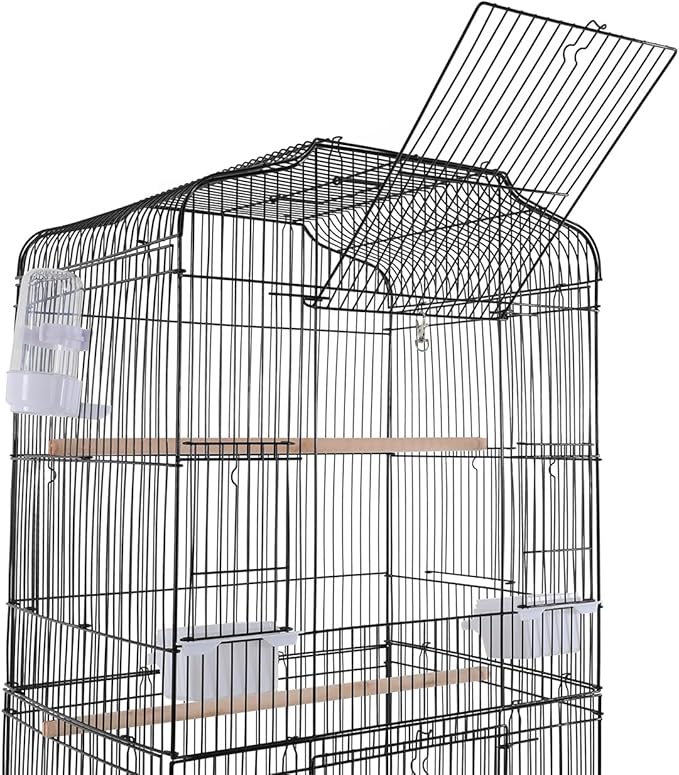 Large Bird Cage with Stand 54 Inch Standing Bird Cage with Removable Tray, Rolling Bird Cage Stand with Wheels for Parakeets, Parrot, Cockatiel, Pigeon, Finch Cage for Birds(Black)