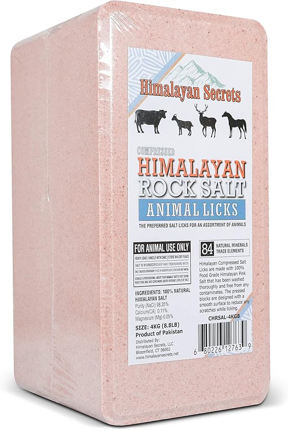 Salt Block for Deer & Horses – Compressed Mineral Salt Lick for Livestock, Cattle & Goats – Himalayan Secrets Pink Rock Salt Block (8.8LB/4KG, Block)