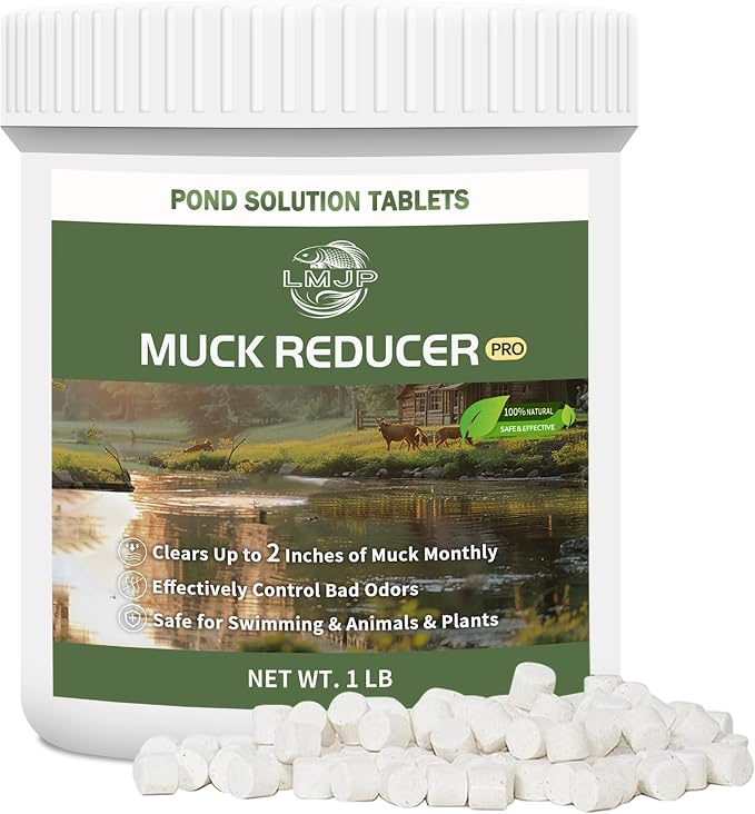 LMJP Muck Reducer for Ponds, Sludge Solution, Away Muck & Odor Control, 1LB | Koi Pond Cleaning, Natural Beneficial Bacteria & Enzymes, Safe for Fish, Wildlife & Recreation, Treats Up To 6,000 Sq Ft