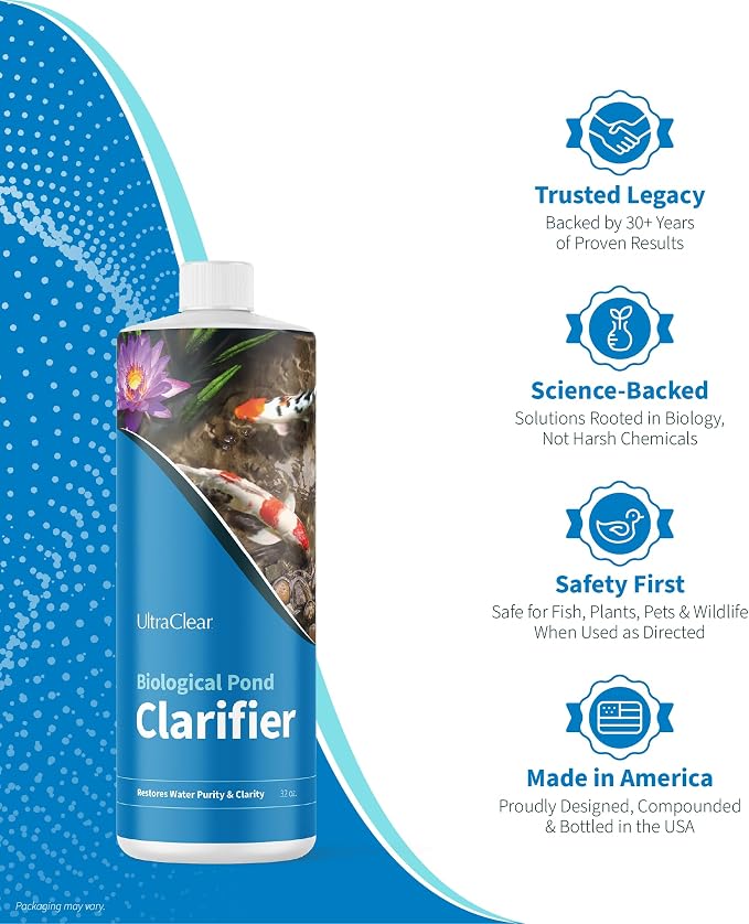 Pond Clarifier for Outdoor Ponds - Treats up to 80,000 Gallons - Concentrated Live Beneficial Bacteria - - Clears Cloudy Pond Water - Safe for Fish, Plants, Pets and People