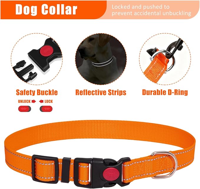 No Pull Dog Harness Adjustable Collar & Leash Set - Dog Halter Harnesses Collapsible Bowls & Poop Bag Dispenser Muzzle ID Tags Toys Fits Small Medium Large Dogs (Orange-L)