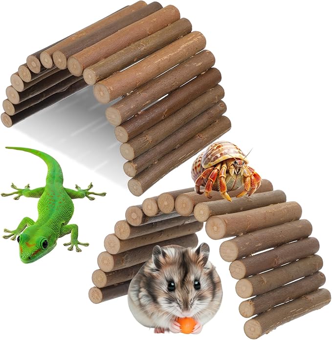 Natural Wood Hideout Hamster Bridge Tunnel Ladder Hamster Cage Accessories Small Animal Molar Chew Toys Reptile Tank Habitat Decor Hiding Hut for Chinchillas Lizards Mice Spiders Rabbit Brown