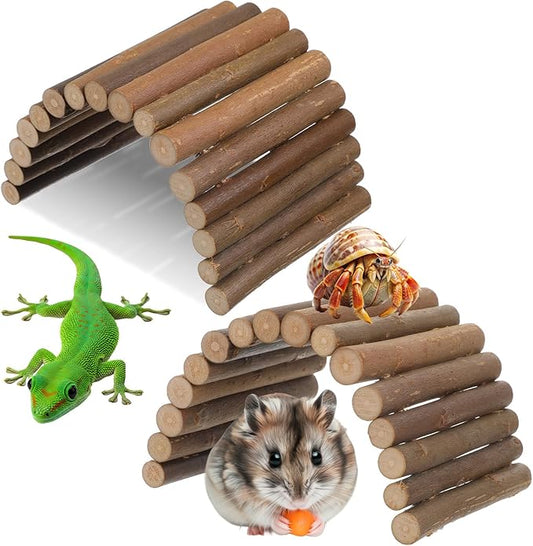 Natural Wood Hideout Hamster Bridge Tunnel Ladder Hamster Cage Accessories Small Animal Molar Chew Toys Reptile Tank Habitat Decor Hiding Hut for Chinchillas Lizards Mice Spiders Rabbit Brown