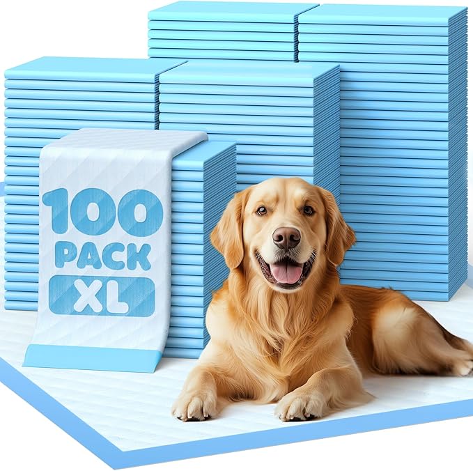 Powools Puppy Pads - 100 Packs, 34"×28" Ultra-Large Puppy Pads, Tear-ResistantPee Pads for Dogs, 6-Layer Ultra-Absorbent & Quick-Dry Black Training Pads