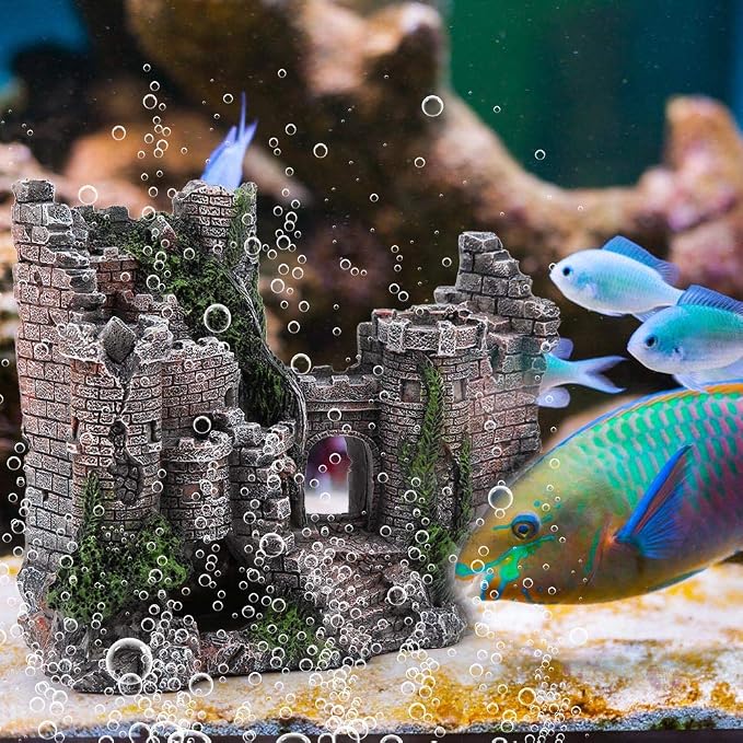 Ancient Castle Design Resin Aquarium Decoration Hideouts Stone Cave Hide House, Simulation Resin Hide House Fish Tank Aquarium Ornaments Decor